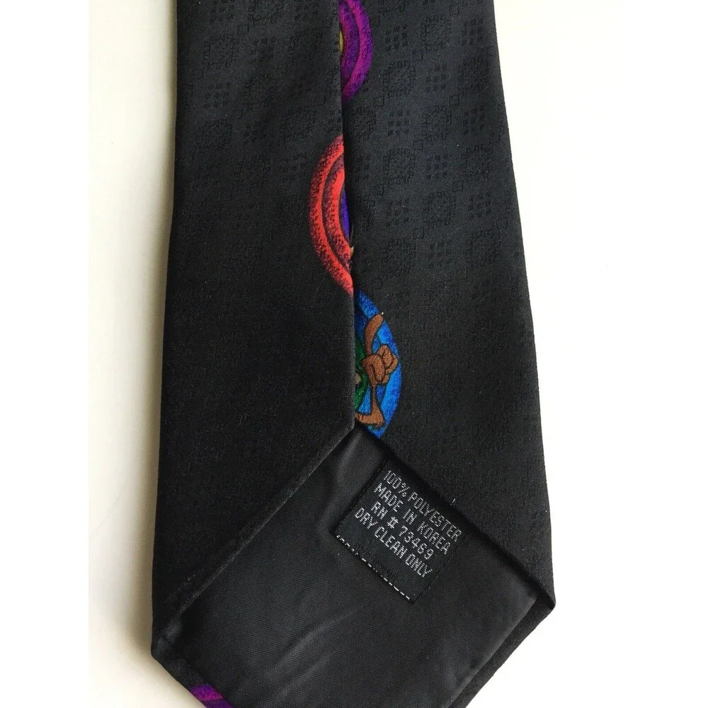 Looney Tunes Bugs Bunny Mens Tie Black Multi Color Circles Sylvester Tweety